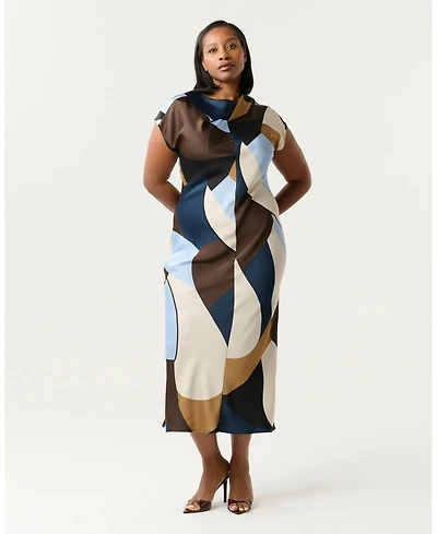 Estelle Women's Jorja Twist-Neck Print Satin Sheath Midi Dress