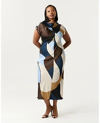 Estelle Women's Jorja Twist-Neck Print Satin Sheath Midi Dress