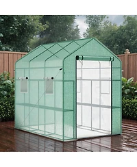 Homfan 7 x 4.7 6.4 Ft Walk-in Greenhouse with Iron Frame and 3-Tier Shelves, Pe Plant Grow Tent for Garden Backyard