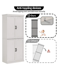 homfan Pantry Cabinet, Retro 4-Door Tall Cabinet, Engineered Wood with Adjustable Shelves