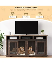gaomon Adjustable Height Wooden Dog Crate Furniture End Table with 360 Rotating Feeder, Heavy Duty Dog Crate with 360 Wheels, Indoor Dog Kennel