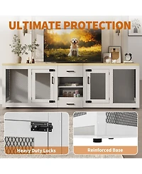 gaomon Double Dog Crate Furniture for Large Dogs,90 Inch Extra Large Heavy Duty Wooden Kennel with Feeding Station, Divider, Storage Shelves