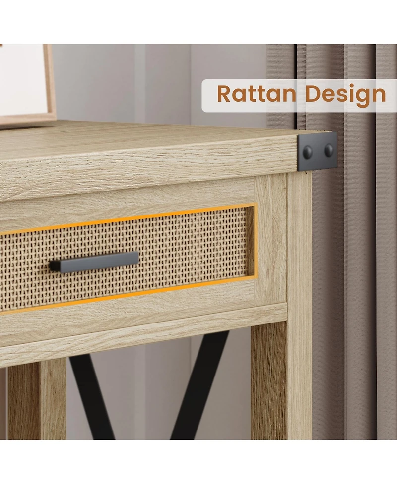 homfan Entryway Console Table with Rattan Drawers and Storage Shelf