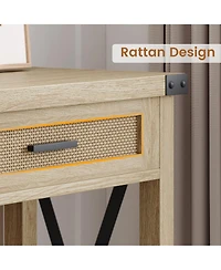 homfan Entryway Console Table with Rattan Drawers and Storage Shelf