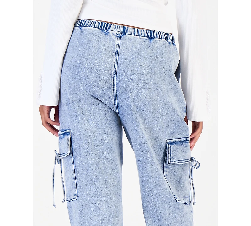Vanilla Star Juniors' Wide-Leg Pull-On Cargo Jeans