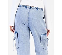 Vanilla Star Juniors' Wide-Leg Pull-On Cargo Jeans