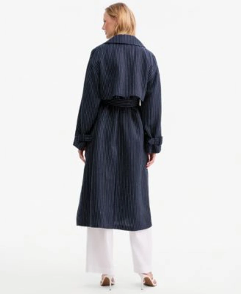 Tommy Hilfiger Womens Nautical Stripe Trench Coat Pointelle Collar V Neck Sweater Cotton Wide Leg Pants