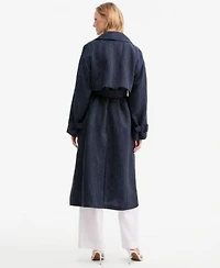 Tommy Hilfiger Womens Nautical Stripe Trench Coat Pointelle Collar V Neck Sweater Cotton Wide Leg Pants