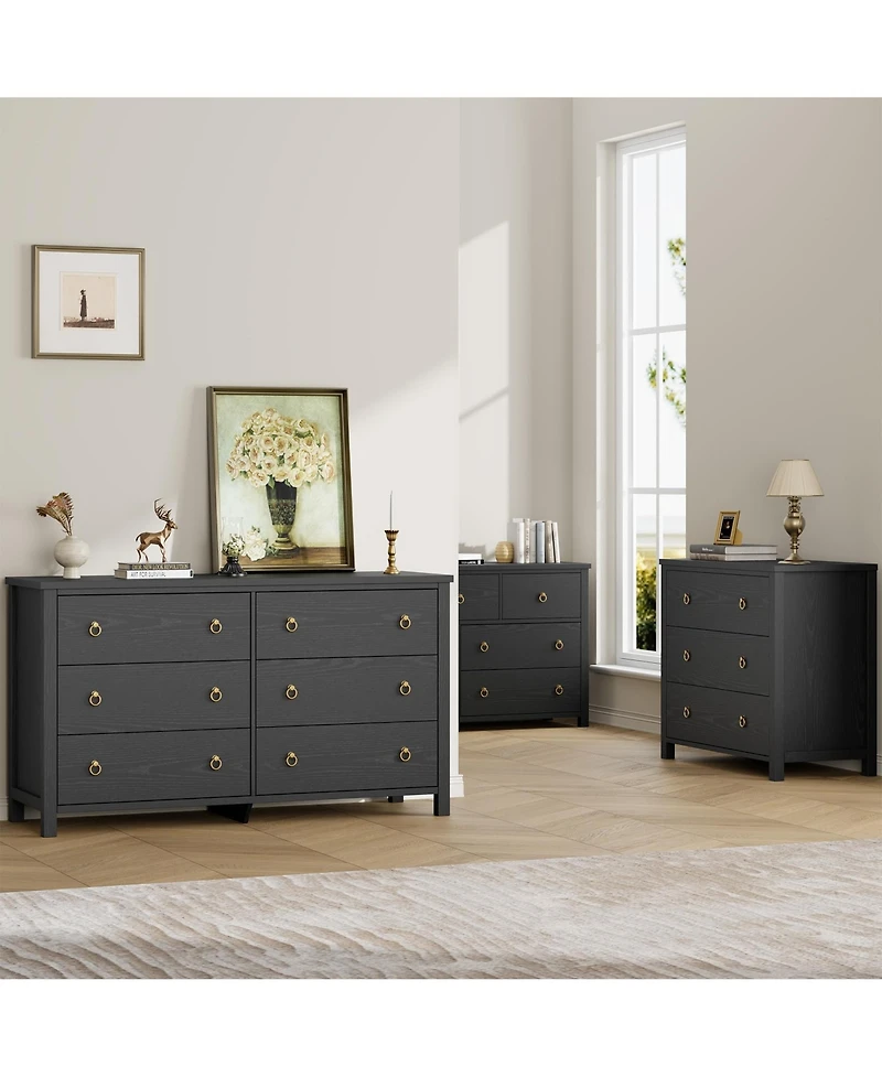 Homfan Modern Drawer Dresser for Bedroom, Wooden Dressers Chest with Clothes Storage Cabinet for Bedroom, Hallway, Living Room, Easy Assembly