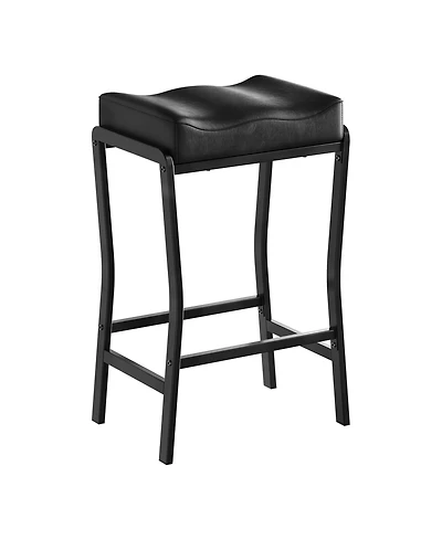 homfan Counter Height Barstool with Thick Faux Leather Seat, Metal Frame and Footrest - Modern Saddle Stool for Kitchen Island, Dining Room