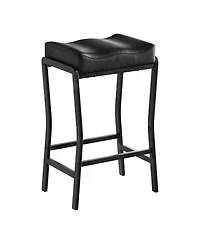 homfan Counter Height Barstool with Thick Faux Leather Seat, Metal Frame and Footrest - Modern Saddle Stool for Kitchen Island, Dining Room