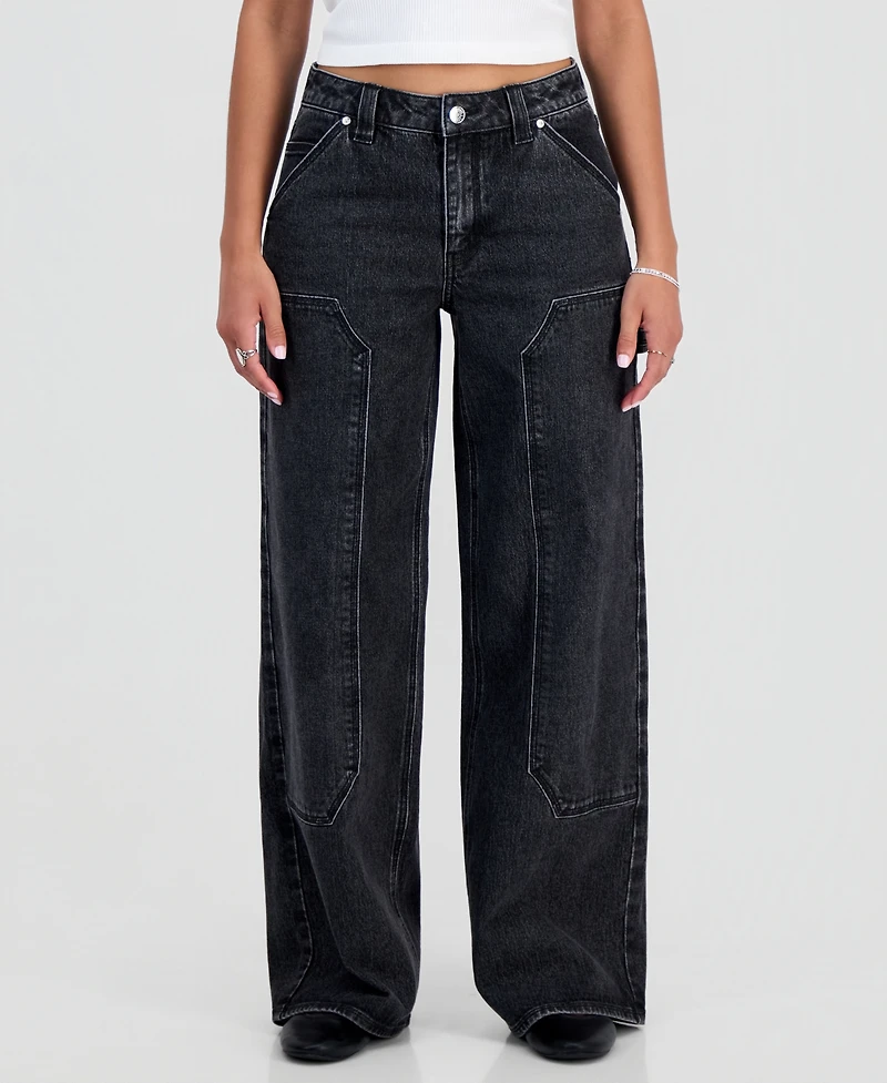 Madden Girl Juniors' High-Rise Ultra 90s Wide-Leg Carpenter Jeans