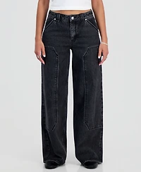 Madden Girl Juniors' High-Rise Ultra 90s Wide-Leg Carpenter Jeans