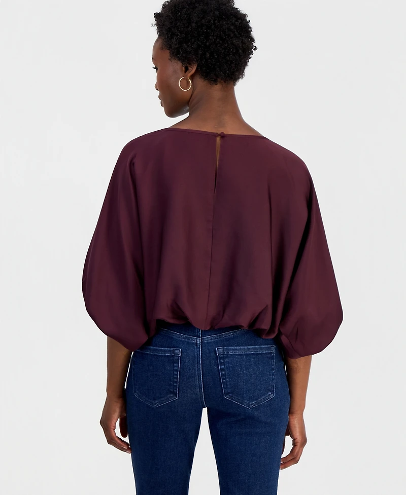 I.n.c. International Concepts Petite Elbow-Sleeve Bubble Boat Neck Blouse, Macy's Exclusive