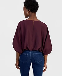 I.n.c. International Concepts Petite Elbow-Sleeve Bubble Boat Neck Blouse, Macy's Exclusive