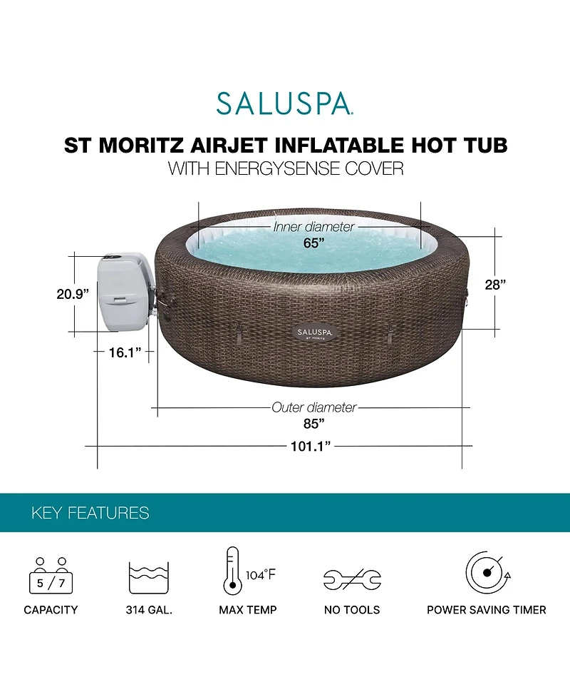 Bestway Coleman St Moritz Hot Tub with SaluSpa Seat and 2 Headrest Pillows