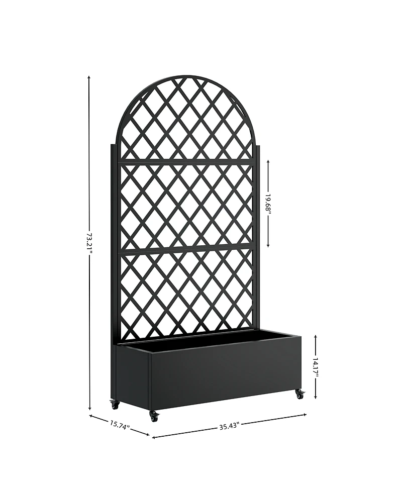 Streamdale Furniture 73" Metal Raised Garden Bed with Trellis, Drainage, and Lockable Wheels