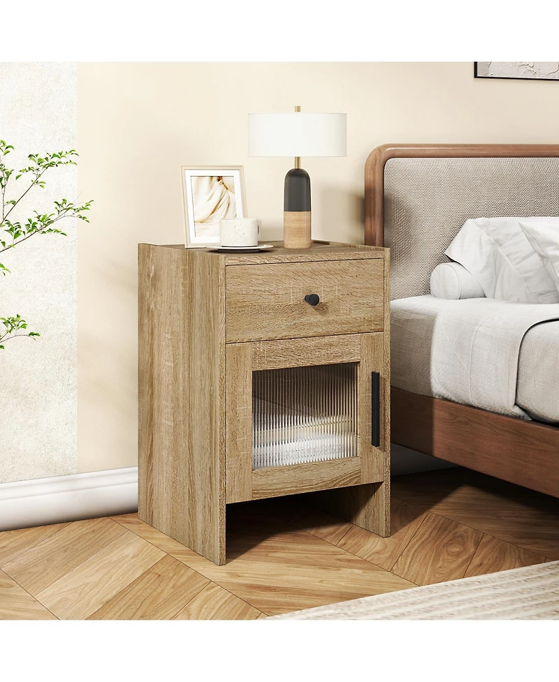 Slickblue Bedroom Nightstand with Spacious Drawer and Cabinet Organizer