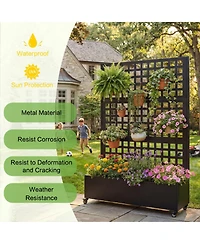 Streamdale Furniture Metal Raised Garden Bed with Wheels, Trellis, and Privacy Screen, 73"x47"x16