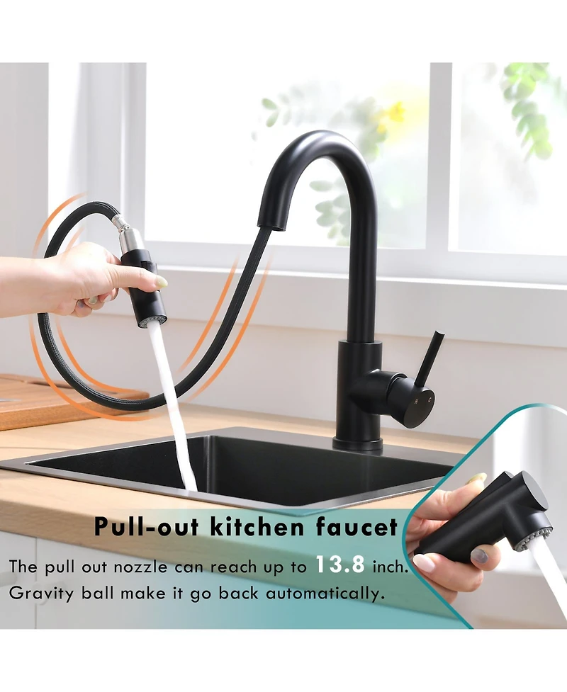 Phying Pull Down Sprayer Sink Faucet Black Modern Multifunctional Faucet Design for Kitchen Bathroom Mini Bar Prep Counter