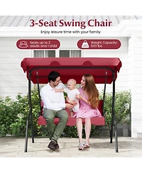 Gymax 3-Person Outdoor Patio Swing Chair Adjustable Canopy and Removable Cushion