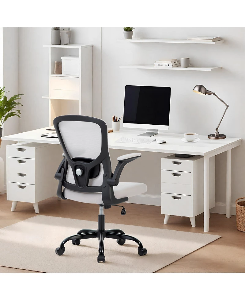 homfan 350LB Swivel Desk Chair with Adjustable Lumbar Support, Flip-Up Arms, Tilt Lock, Gray Mesh Home Office Chair