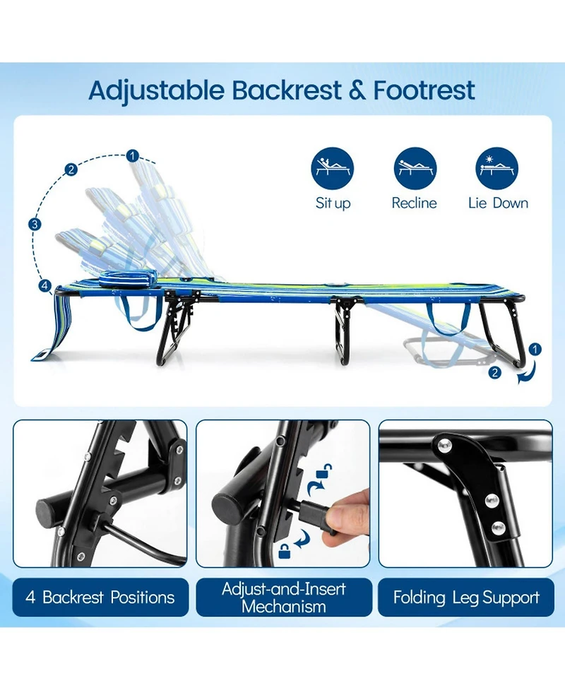 Gouun Folding Face-Down Tanning Chair with 3 Removable Pillows