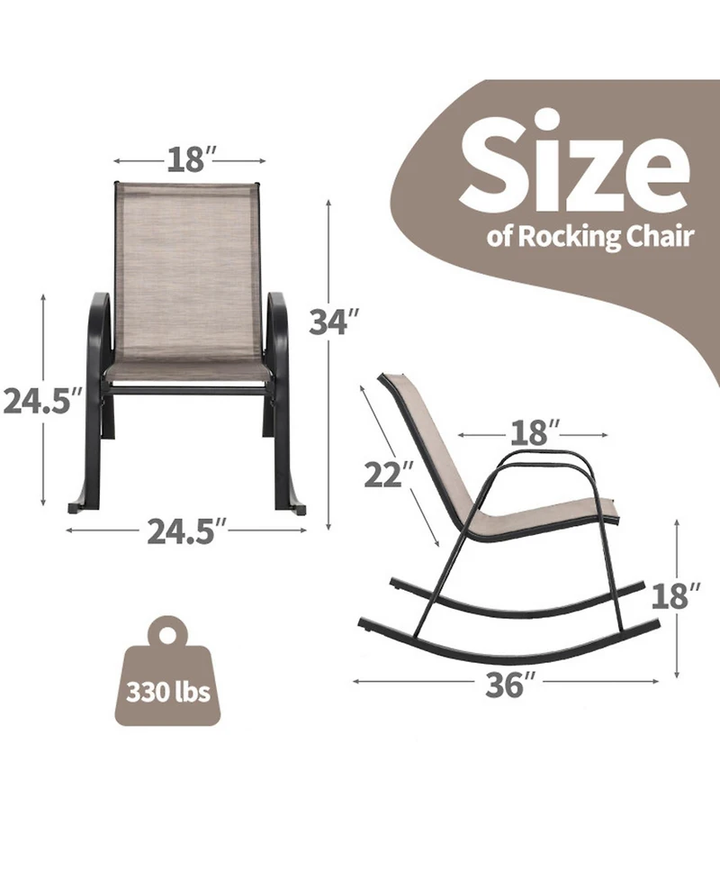 Gouun Set of 2 Heavy-Duty Metal Patio Rocking Chairs with Breathable Fabric