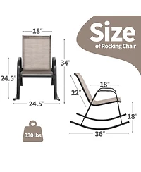 Gouun Set of 2 Heavy-Duty Metal Patio Rocking Chairs with Breathable Fabric