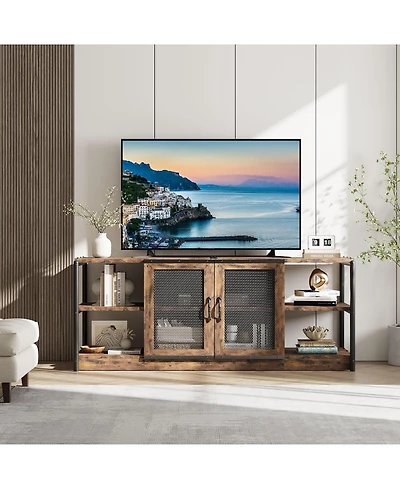homfan Tv Stand for 65-75 Inch TVs, Farmhouse Industrial Entertainment Center with Storage Cabinet, Media Console for Living Room, Bedroom