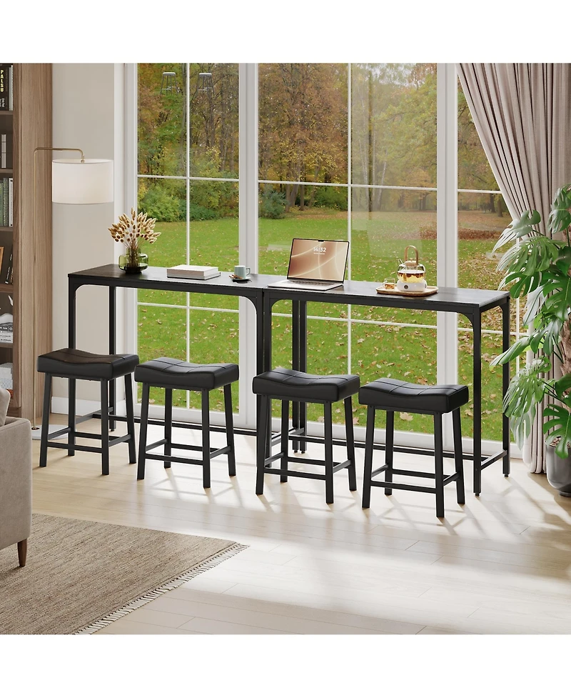 homfan Set of 2 Bar Table Narrow Long Kitchen Dining Sturdy Metal Frame Industrial