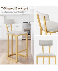 homfan Set of 8 Gold Bar Stools Counter Height Upholstered Curved Back Metal Frame Stools for Kitchen or Dining Room