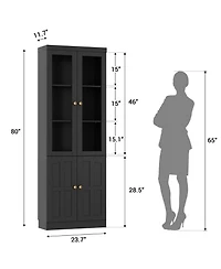 Aheaplus Storage Cabinet with Glass Doors, Wooden Bookcase with Shelves