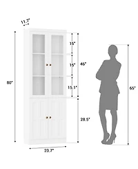 Aheaplus Storage Cabinet with Glass Doors, Wooden Bookcase with Shelves