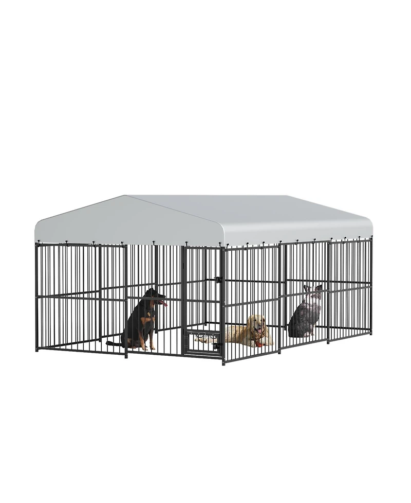 gaomon Duty Outdoor Dog Kennel Run Spacious Metal Enclosure with Waterproof Roof, Feeding Doors, Secure Lock Large Dog House Pet Cage
