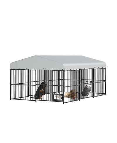 gaomon Duty Outdoor Dog Kennel Run Spacious Metal Enclosure with Waterproof Roof, Feeding Doors, Secure Lock Large Dog House Pet Cage