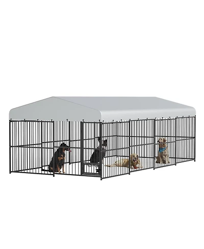 gaomon Duty Outdoor Dog Kennel Run Spacious Metal Enclosure with Waterproof Roof, Feeding Doors, Secure Lock Large Dog House Pet Cage