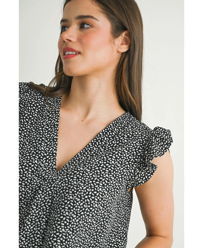 Hello Miz Women's Printed Flutter Cap Sleeve V-Neck Maternity Top