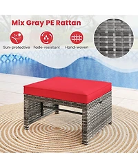 Sugift Set of 2 Patio Rattan Ottomans with Soft Zippered Cushions