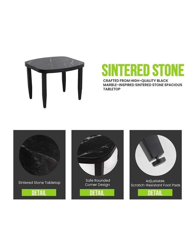 Asagikoiai 3-Piece Outdoor Aluminum Club Chair Set with Sintered Stone Table and Sunbrella Cushions
