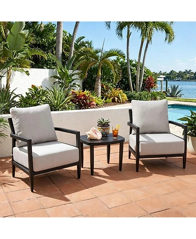 Asagikoiai 3-Piece Outdoor Aluminum Club Chair Set with Sintered Stone Table and Sunbrella Cushions