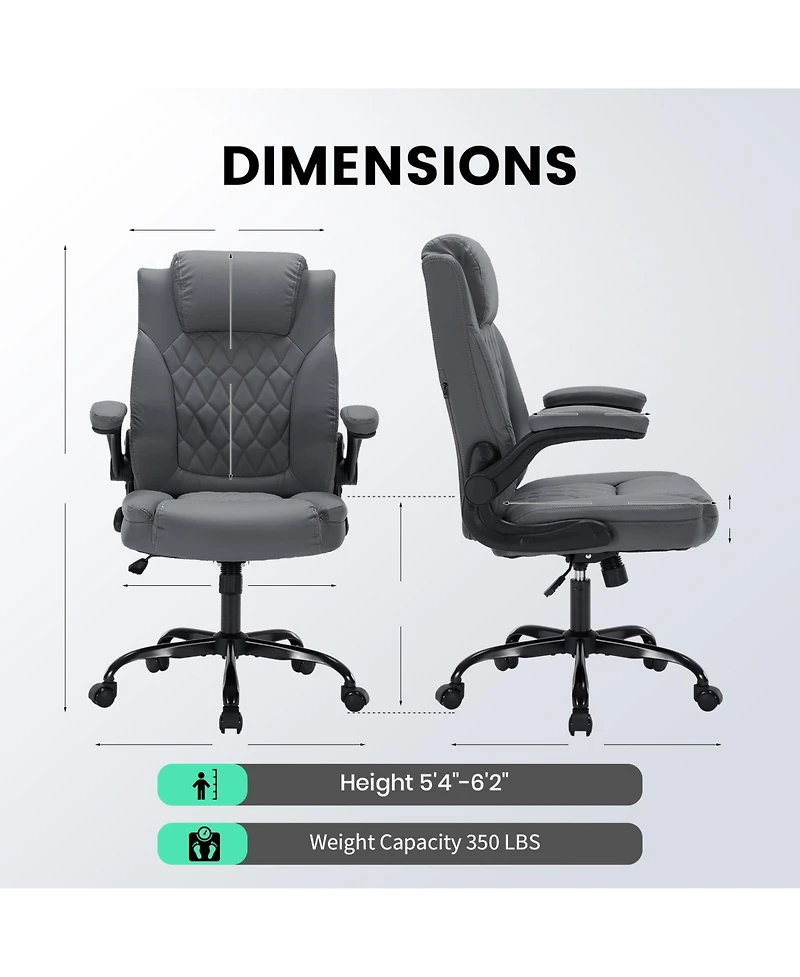homfan Pu Leather Office Chair with Flip-Up Armrests, High Back Executive Desk Chair, 360degree(s) Swivel and Adjustable Height