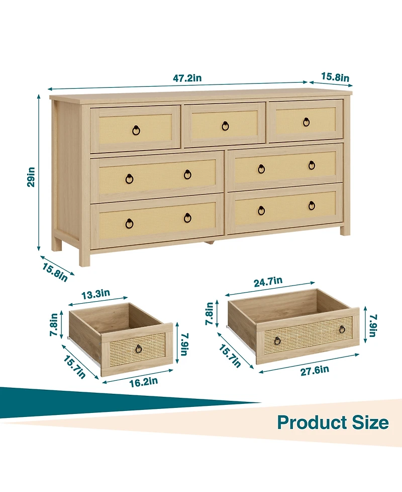 Homfan Drawer Tall Dresser, Boho Drawers, Wooden Chest with Clothes Storage Cabinet, Drawer Organizer for Bedroom, Hallway, Living Room, Easy Assembly