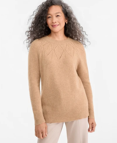 Charter Club Women's Placed-Pointelle Crewneck 100% Cashmere Sweater, Macy's Exclusive