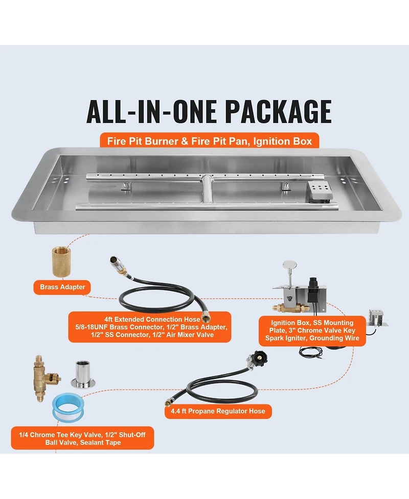 Cozito Drop-in Fire Pit Pan, Stainless Steel H-Burner Kit