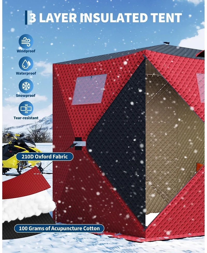 homfan Ice Fishing Shelter, 210D Quilted Fabric Insulated Pop-Up Tent, Portable Winter Hub