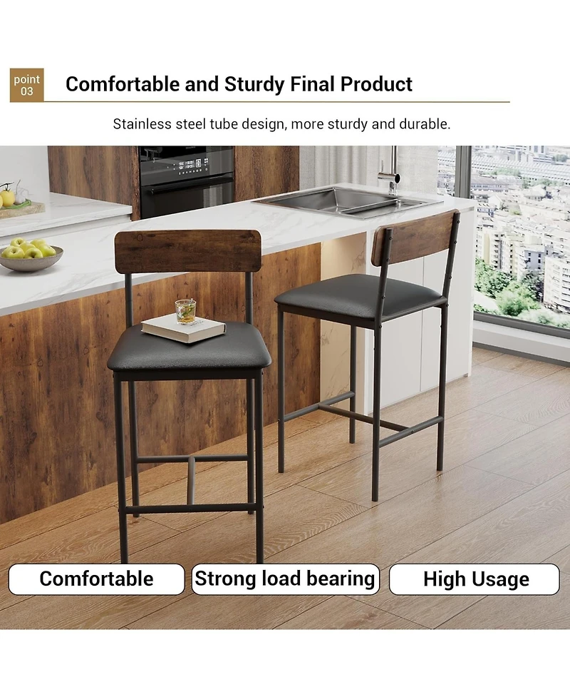 gaomon set of 8 bar stools, counter height upholstered chairs with backrest, footrest, and sturdy 350 lb steel frame for kitchen or dining.
