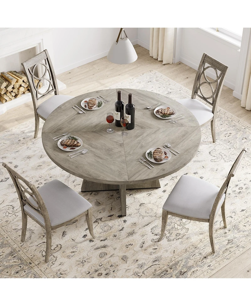 homfan 47" Round Farmhouse Dining Table, Seats 4-6, Wood Top and Legs, for Kitchen or Living Room