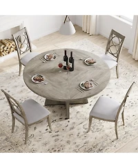 homfan 47" Round Farmhouse Dining Table, Seats 4-6, Wood Top and Legs, for Kitchen or Living Room