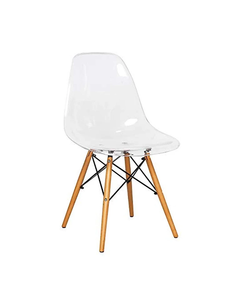 LeisureMod Cresco Modern Molded Acrylic Dining Chair Set of with Eiffel Base and Beech Wood Dowel Legs Ergonomic Curved Seat Accent Side